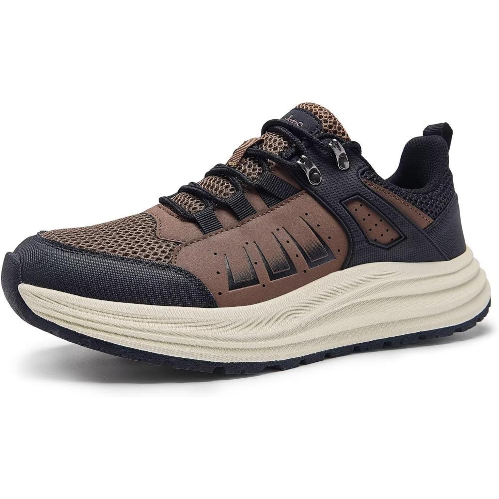 imageMens Orthopedic Breathable Walking Shoes Arch Support Orthotic Flat Feet Plantar Fasciitis Workout Tennis Shoes Breathable Soft Heel Spur Athletic Work Exercise Trail Sneakers Brown Size 105