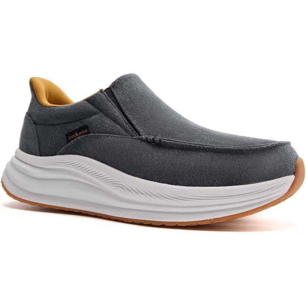 imageMens Orthopedic Comfortable Slip On Shoes with Arch Support Casual Plantar Fasciitis Orthotic Loafers Flat Feet Leisure Vintage Flat Canvas Walking Shoes for Foot and Heel Pain ReliefW1denim