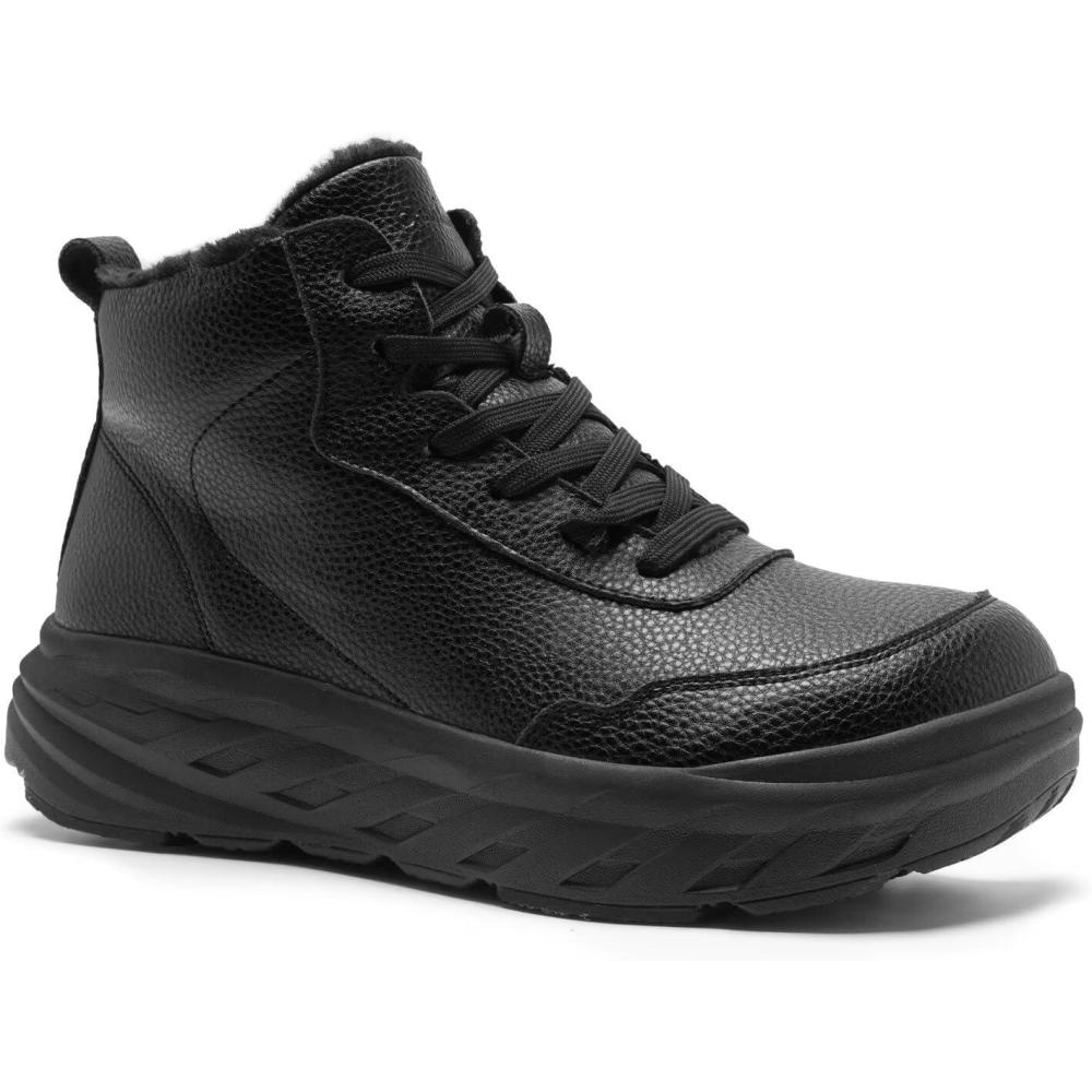imageMens Orthopedic Diabetic Winter Boots Wide Toe Box Dress Comfortable Arch Support Plantar Fasciitis Leather Oxfords Walking Shoes Casual Warm Ankle Mid Boots for Foot and Neuropathy Pain ReliefK1black