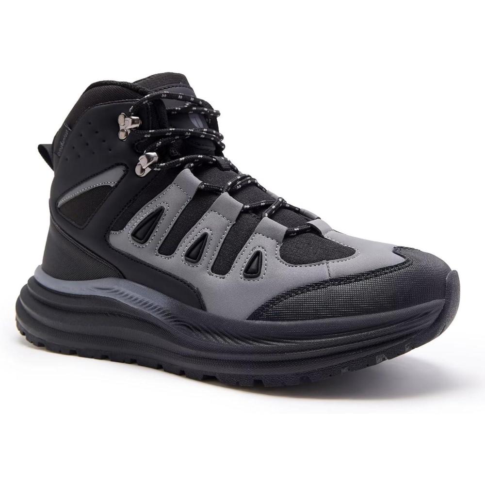 imageMens Orthopedic Wide Mid Trekking Hiking Boots Comfortable Plantar Fasciitis Ankle Support Work Walking Shoes Orthotic Casual Sport Gym Cross Training Trail Sneakers for Foot Heel Pain ReliefW1black