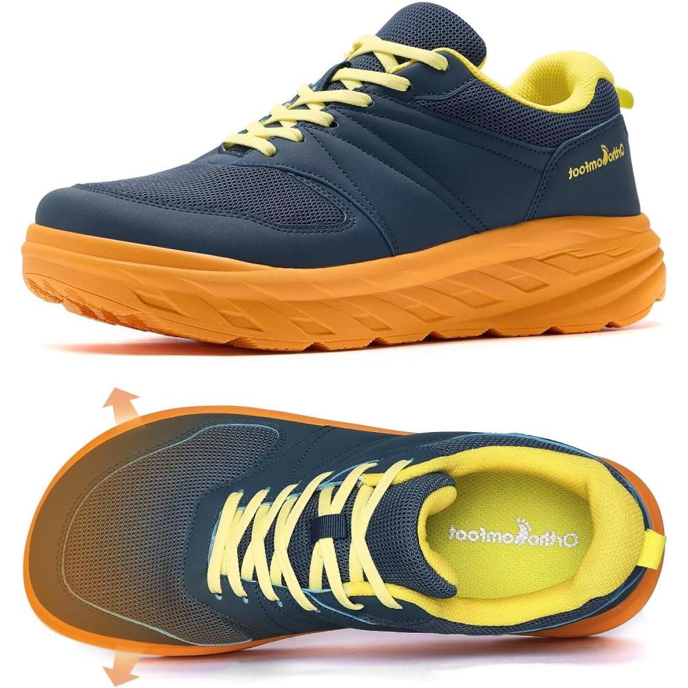 imageOrthoComfoot Mens Orthopedic Diabetic Wide Walking Shoes Comfortable Arch Support Plantar Fasciitis Sports Running Sneakers Casual Swollen Bunion Work Tennis Shoes for Foot and Heel Pain ReliefK3dark Blue