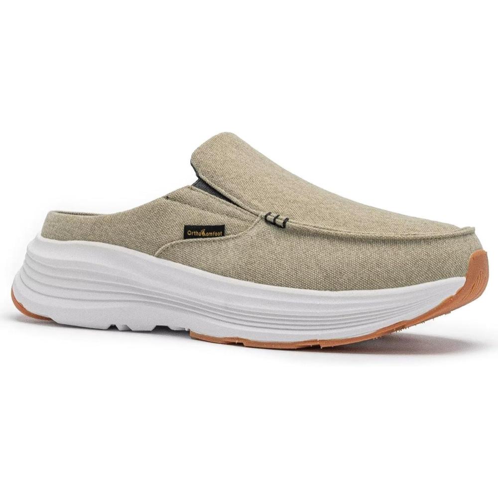 imageOrthoComfoot Mens Orthopedic SlipOn Loafers Walking Shoes Casual Comfortable Arch Support Slippers for Plantar Fasciitis Soft Canvas Orthotic Shoes for Foot and Heel Pain ReliefW3khaki