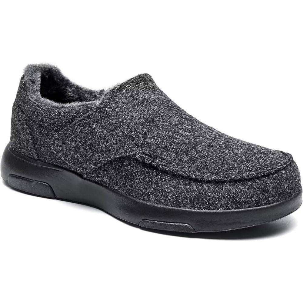 imageOrthoComfoot Mens Orthopedic Slippers Shoes with Arch Support Plantar Fasciitis House Slip On Loafers Comfortable Moccasin Mule Clogs for Indoor OutdoorW1black