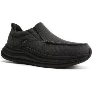 Men’s Orthopedic Comfortable Slip On Shoes with Arch Support: Casual Plantar Fasciitis Orthotic Loafers, Flat Feet Leisure Vintage Flat Canvas Walking Shoes for Foot and Heel Pain Relief(W2-black)