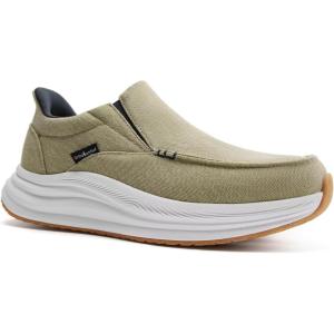 Men’s Orthopedic Comfortable Slip On Shoes with Arch Support: Casual Plantar Fasciitis Orthotic Loafers, Flat Feet Leisure Vintage Flat Canvas Walking Shoes for Foot and Heel Pain Relief(W3-khaki)