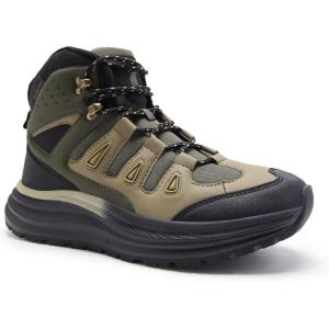 Men’s Orthopedic Wide Mid Trekking Hiking Boots: Comfortable Plantar Fasciitis Ankle Support Work Walking Shoes, Orthotic Casual Sport Gym Cross Training Trail Sneakers for Foot Heel Pain Relief(W2-navy Green)