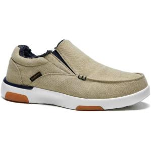 OrthoComfoot Men’s Orthopedic Comfortable Slip-On Shoes with Arch Support, Orthotic Loafers for Plantar Fasciitis, Canvas Leisure Vintage Flat Walking Shoes for Foot and Heel Pain Relief(W3a-khaki( Built-in Fleece Lining ))