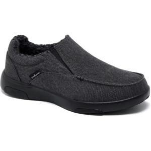 OrthoComfoot Men’s Orthopedic Comfortable Slip-On Shoes with Arch Support, Orthotic Loafers for Plantar Fasciitis, Canvas Leisure Vintage Flat Walking Shoes for Foot and Heel Pain Relief(W2a-black ( Built-in Fleece Lining ))