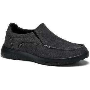 OrthoComfoot Men’s Orthopedic Comfortable Slip-On Shoes with Arch Support, Orthotic Loafers for Plantar Fasciitis, Canvas Leisure Vintage Flat Walking Shoes for Foot and Heel Pain Relief(W2-black)