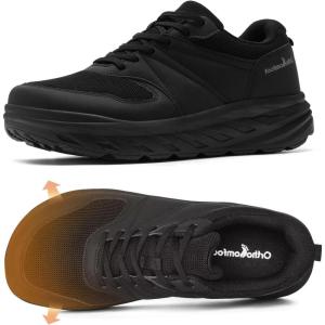 OrthoComfoot Men’s Orthopedic Diabetic Wide Walking Shoes: Comfortable Arch Support Plantar Fasciitis Sports Running Sneakers, Casual Swollen Bunion Work Tennis Shoes for Foot and Heel Pain Relief(K1-black)
