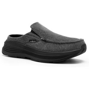 OrthoComfoot Men’s Orthopedic Slip-On Loafers Walking Shoes: Casual Comfortable Arch Support Slippers for Plantar Fasciitis, Soft Canvas Orthotic Shoes for Foot and Heel Pain Relief(W2-black)