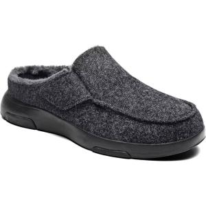 OrthoComfoot Mens Orthopedic Slippers Shoes with Arch Support: Plantar Fasciitis House Slip On Loafers, Comfortable Moccasin Mule Clogs for Indoor Outdoor(Black)