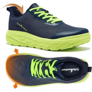 OrthoComfoot Orthopedic Diabetic Men’s Wide Shoes: Comfortable Arch Support Running Sneakers, Plantar Fasciitis Wide Toe Box Work Tennis Outdoor Walking Shoes for Swollen Feet, Heel Pain(K3-dark Blue)