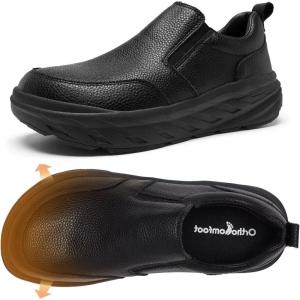 Orthopedic Diabetic Leather Dress Shoes: Wide Toe Box Comfortable Arch Support Plantar Fasciitis Oxford for Mens, Orthotics Hammer Toes Flat Feet Casual Slip On Loafers for Foot and Heel Pain Relief(K1-black)