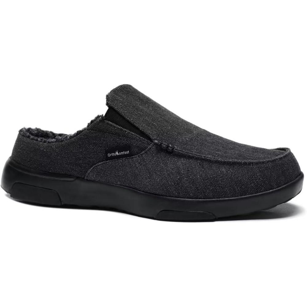 imageOrthoComfoot Mens Orthopedic SlipOn Loafers Walking Shoes with Arch Support Casual Plantar Fasciitis Slippers for Flat Feet Comfortable Orthotic Shoes for Foot and Heel Pain ReliefW2ablack Builtin Fleece Lining