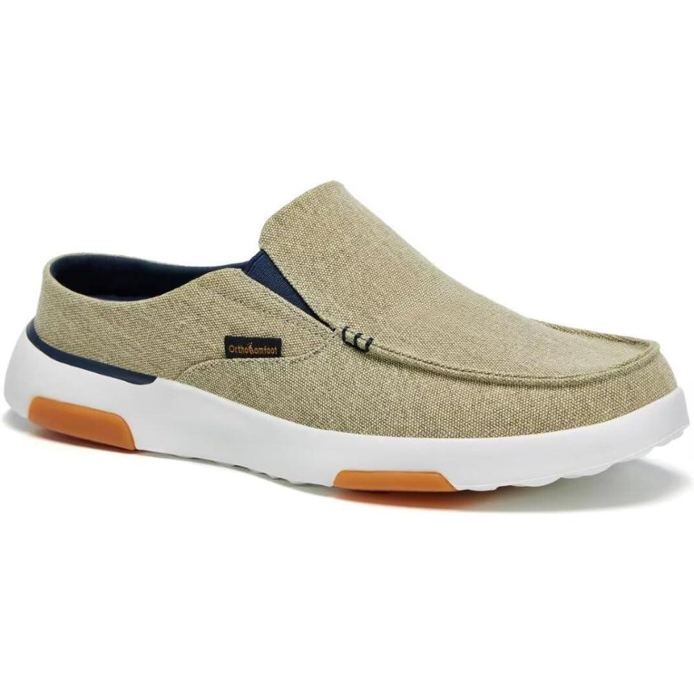 imageOrthoComfoot Mens Orthopedic SlipOn Loafers Walking Shoes with Arch Support Casual Plantar Fasciitis Slippers for Flat Feet Comfortable Orthotic Shoes for Foot and Heel Pain ReliefW3khaki