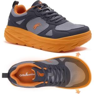 Men’s Orthopedic Diabetic Wide Toe Box Walking Shoes: Comfortable Arch Support Plantar Fasciitis Orthotics Sport Shoes, Swollen Feet Casual Running Tennis Sneakers for Foot and Heel Pain Relief(K3-grey Orange)