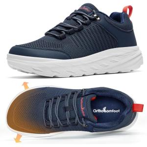 OrthoComfoot Men’s Orthopedic Comfortable Diabetic Wide Shoes: Wide Toe Box Arch Support Plantar Fasciitis Sports Sneakers,Fashion Casual Hammer Toes Shoes for Foot and Heel Pain Relief(K2-dark Blue)