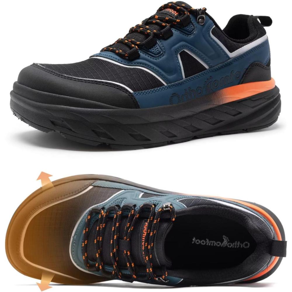 imageMens Orthopedic Diabetic Walking Shoes Wide Tox Box Comfortable Arch Support Plantar Fasciitis Orthotics Heel Spur Shoes Swollen Feet Casual Fashion Sneakers for Foot and Heel Pain ReliefK2dark Blue