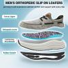 Men’s Orthopedic Slip On Walking Shoes: Comfortable Plantar Fasciitis Arch Support Orthotic Loafers, Flat Feet Casual Vintage Flat Canvas Shoes for Foot and Heel Pain Relief(W2-light Grey)