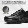 Men’s Orthopedic Wide Leather Dress Shoes: Diabetic Arch Support Plantar Fasciitis Comfortable Casual Walking Shoes, Orthotic Flat Feet Work Tennis Sneakers for Swollen Feet and Heel Pain Relief(K1-black)