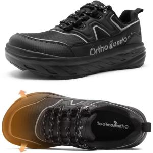Men’s Orthopedic Diabetic Walking Shoes: Wide Tox Box Comfortable Arch Support Plantar Fasciitis Orthotics Heel Spur Shoes, Swollen Feet Casual Fashion Sneakers for Foot and Heel Pain Relief(K1-black)