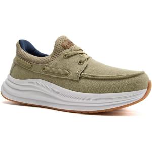Men’s Orthopedic Slip On Walking Shoes: Comfortable Plantar Fasciitis Arch Support Orthotic Loafers, Flat Feet Casual Vintage Flat Canvas Shoes for Foot and Heel Pain Relief(W3-khaki)