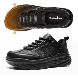 Men’s Orthopedic Wide Leather Dress Shoes: Diabetic Arch Support Plantar Fasciitis Comfortable Casual Walking Shoes, Orthotic Flat Feet Work Tennis Sneakers for Swollen Feet and Heel Pain Relief(K1-black)