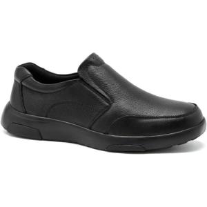 OrthoComfoot Men’s Orthopedic Leather Dress Walking Shoes: Comfortable Plantar Fasciitis Oxfords with Arch Support, Business Diabetic Slip-On Loafers for Foot and Heel Pain Relief(W1-black)