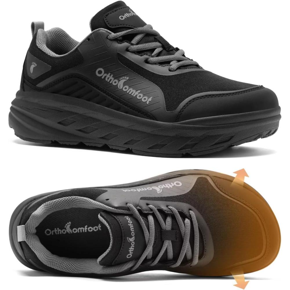 imageMens Orthopedic Diabetic Walking Shoes Comfortable Wide Toe Box Arch Support Plantar Fasciitis Heel Spur Running Shoes Orthotic Swollen Casual Soft Breathable Sneakers for Foot and Heel Pain ReliefK1black