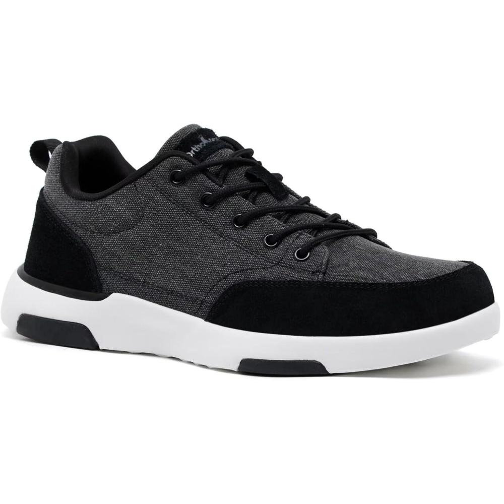 imageOrthoComfoot Mens Orthopedic Arch Support Walking Shoes Comfortable Cushioned Plantar Fasciitis Relief Shoes Breathable Orthotic Fashion Sneakers for Foot and Heel PainW1black