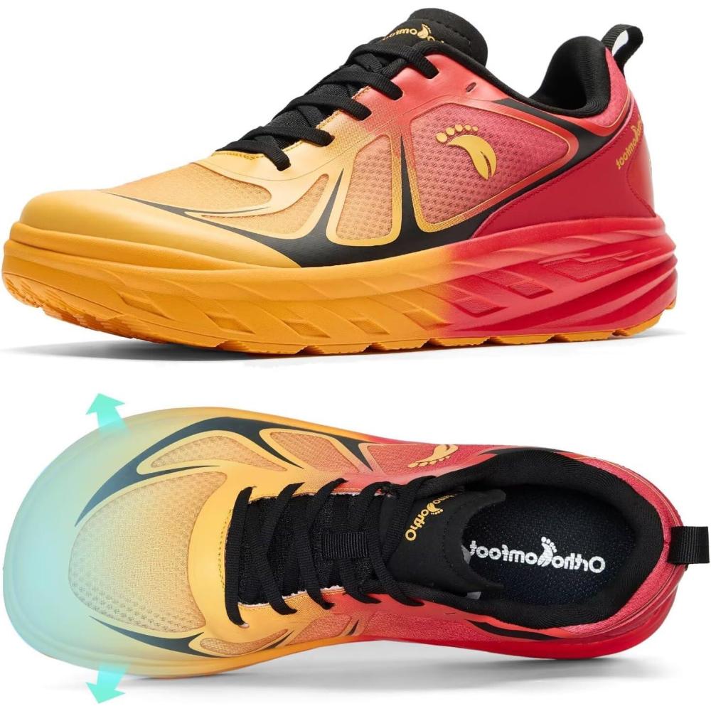 imageOrthoComfoot Mens Orthopedic Diabetic Wide Running Shoes Comfortable Arch Support Plantar Fasciitis Sports Sneakers Casual Orthotic Swollen Tennis Work Walking Shoes for Foot and Heel Pain ReliefK4orange