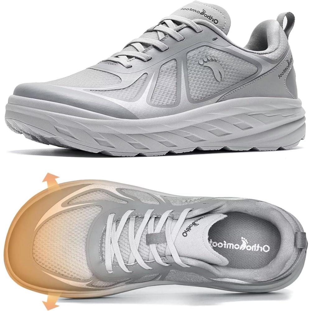 imageOrthoComfoot Mens Orthopedic Diabetic Wide Running Shoes Comfortable Arch Support Plantar Fasciitis Sports Sneakers Casual Orthotic Swollen Tennis Work Walking Shoes for Foot and Heel Pain ReliefK2gray