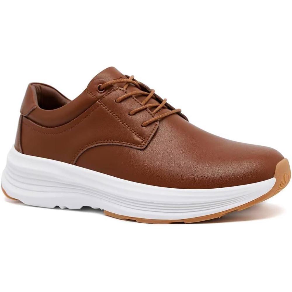 imageOrthoComfoot Mens Orthopedic Leather Dress Walking Shoes Comfortable Arch Support Business Work Oxfords for Plantar Fasciitis Orthotic Casual Thick Sole Sneakers for Foot and Heel Pain ReliefW2brown