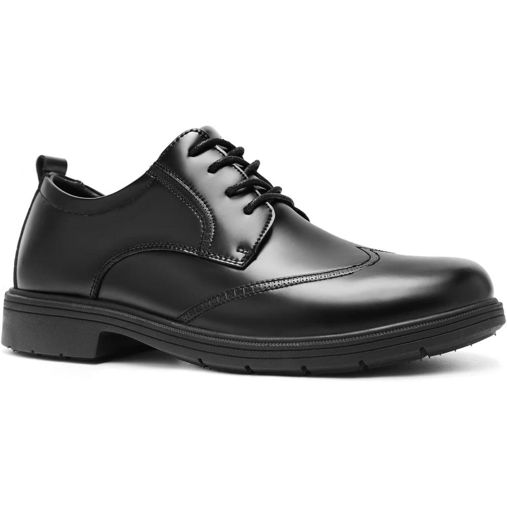 imageOrthopedic Business Leather Dress Shoes  Arch Support Plantar Fasciitis Formal Wingtip Oxford for Mens  Cap Toe Comfortable Orthotics Patent Tuxedo Sneakers for Foot and Heel Pain ReliefW1black