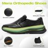 Men’s Orthopedic Leather Dress Walking Shoes: Comfortable Orthotic Plantar Fasciitis Oxford Shoes with Arch Support, Flat Feet Casual Business Slip-On Loafers for Foot and Heel Pain Relief(W1-black)