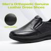 Men’s Orthopedic Leather Dress Walking Shoes: Comfortable Orthotic Plantar Fasciitis Oxford Shoes with Arch Support, Flat Feet Casual Business Slip-On Loafers for Foot and Heel Pain Relief(W1-black)