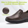 Men’s Orthopedic Leather Dress Walking Shoes: Comfortable Orthotic Plantar Fasciitis Oxford Shoes with Arch Support, Flat Feet Casual Business Slip-On Loafers for Foot and Heel Pain Relief(W2-brown)