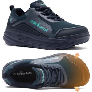 Men’s Orthopedic Diabetic Walking Shoes: Comfortable Wide Toe Box Arch Support Plantar Fasciitis Heel Spur Running Shoes, Orthotic Swollen Casual Soft Breathable Sneakers for Foot and Heel Pain Relief(K2-dark Blue)