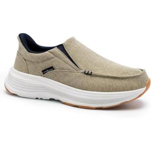 Men’s Orthopedic Slip On Loafers with Arch Support: Comfortable Plantar Fasciitis Orthotic Shoes for Plantar Fasciitis, Canvas Thick Sole Walking Shoes for Foot and Heel Pain Relief(W3-khaki-1)