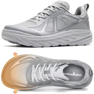 OrthoComfoot Men’s Orthopedic Diabetic Wide Running Shoes: Comfortable Arch Support Plantar Fasciitis Sports Sneakers, Casual Orthotic Swollen Tennis Work Walking Shoes for Foot and Heel Pain Relief(K2-gray)
