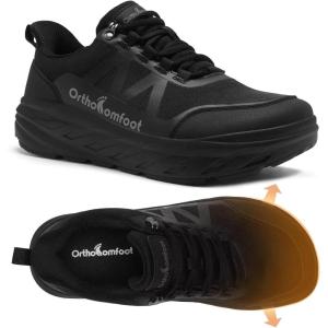 OrthoComfoot Men’s Orthopedic Diabetic Wide Toe Box Walking Shoes: Comfortable Arch Support Plantar Fasciitis Orthotics Heel Spur Shoes, Casual Bunions Running Sneakers for Foot and Heel Pain Relief(K1-black)