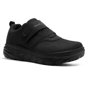 OrthoComfoot Men’s Orthopedic Diabetic Wide Walking Shoes: Comfortable Cushion Arch Support Plantar Fasciitis Sneakers, Orthotic High Arch Swollen Feet Adjustable Work Shoes for Ankle and Heel Pain(K1-black)