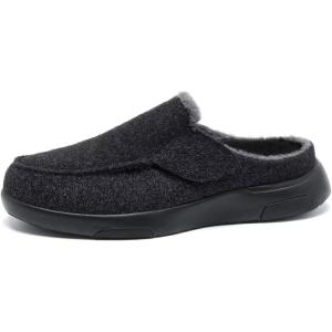 OrthoComfoot Men’s Orthopedic Slippers Walking Shoes with Arch Support: Slip On Loafers for Plantar Fasciitis, Casual Flat Feet Hook and Loop Mule Clogs for Foot and Heel Pain Relief(W1-black)