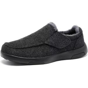 OrthoComfoot Men’s Orthopedic Slippers Walking Shoes with Arch Support: Slip On Loafers for Plantar Fasciitis, Casual Flat Feet Hook and Loop Mule Clogs for Foot and Heel Pain Relief(W3-black)
