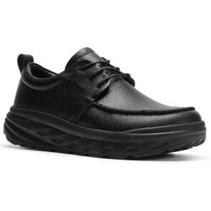 OrthoComfoot Men’s Orthopedic Wide Leather Dress Walking Shoes: Diabetic Plantar Fasciitis Arch Support Comfortable Sneakers, Business Work Adjustable Fit Orthotic Casual Heel Foot Pain Relief Oxfords(K1-black)
