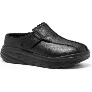 OrthoComfoot Men’s Orthopedic Wide Winter Slippers for Diabetic: Comfortable Arch Support Leather Dress Shoes for Plantar Fasciitis, Casual Orthotic Hammer Toes Walking Shoes for Foot and Heel Pain(K1-black)