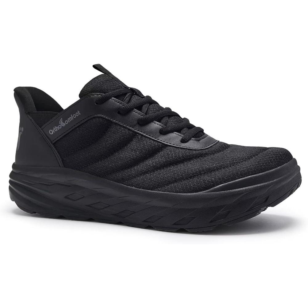 imageMens Orthopedic Diabetic Wide Running Shoes Comfortable Arch Support Plantar Fasciitis Sports Shoes for Easy OnOff High Arch Orthotic Swollen Tennis Fashion Sneakers for Foot and Heel Pain ReliefK1black