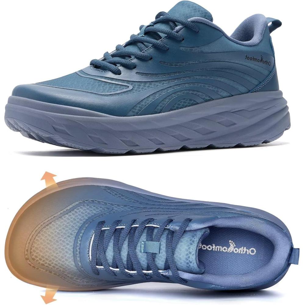 imageMens Orthopedic Diabetic Wide Running Shoes Comfortable Arch Support Plantar Fasciitis Sports Sneakers Casual Swollen Orthotic Work Tennis Walking Shoes for Ankle and Heel Pain ReliefK3dark Blue