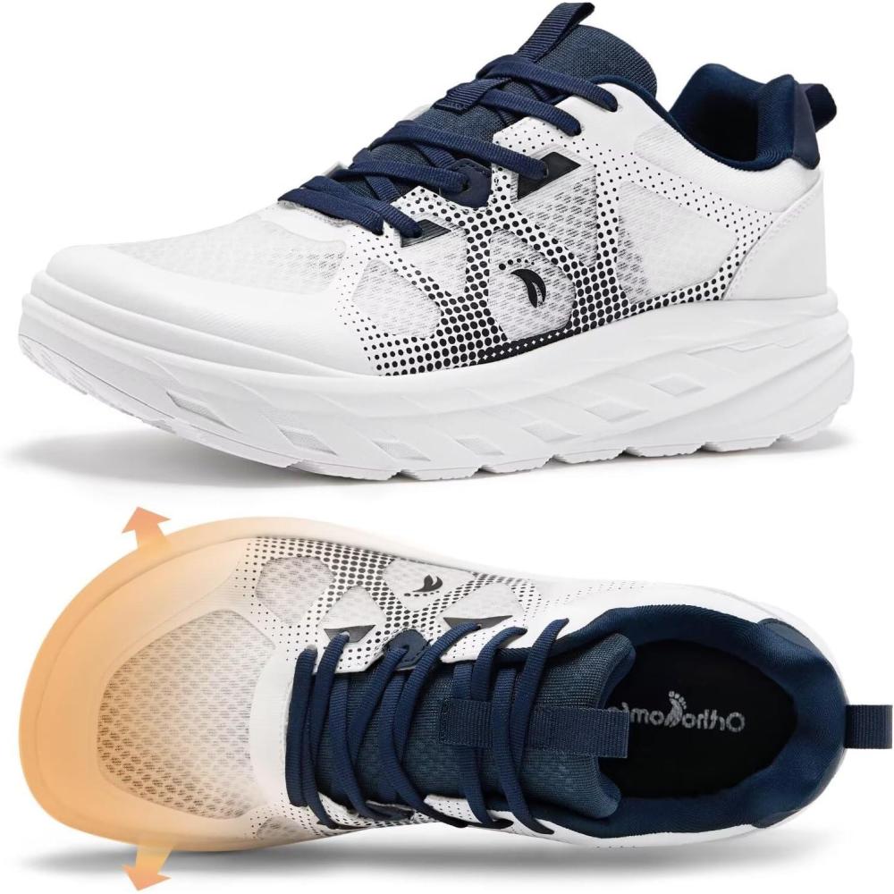 imageMens Orthopedic Diabetic Wide Running Shoes Comfortable Casual Arch Support Plantar Fasciitis Sports Sneakers High Arch Swollen Outdoor Work Tennis Walking Shoes for Foot and Heel Pain ReliefK3white